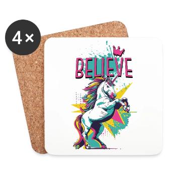 Einhorn Glaube Vintage Retro Bunt Modern Trend - Untersetzer (4er-Set) - Weiß - Vorne