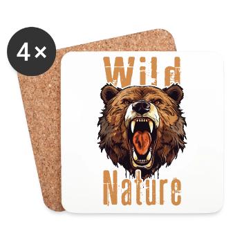 Grizzly Bear Roaring Bear Head Nature Wilderness Forest - Coasters (set of 4) - white - Front