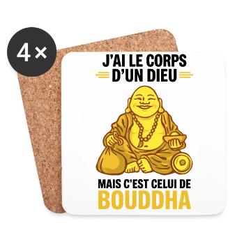 T-shirt humour Bouddha Corps d’un dieu - Dessous de verre (lot de 4) - blanc - Devant