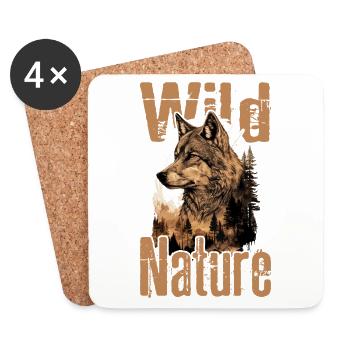Loup Tête de loup Forêt Nature Nature Montagnes Nature sauvage Coloré - Dessous de verre (lot de 4) - blanc - Devant