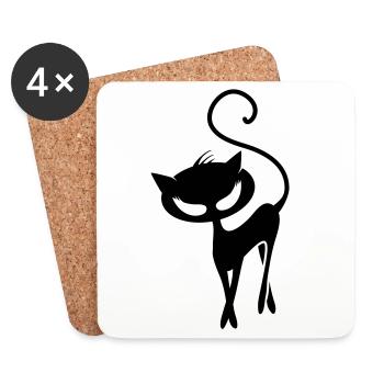 schwarze Katze - Untersetzer (4er-Set) - Weiß - Vorne