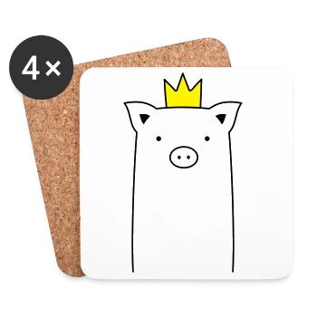 Porc avec couronne porcelet porcelets truie cadeau - Dessous de verre (lot de 4) - blanc - Devant