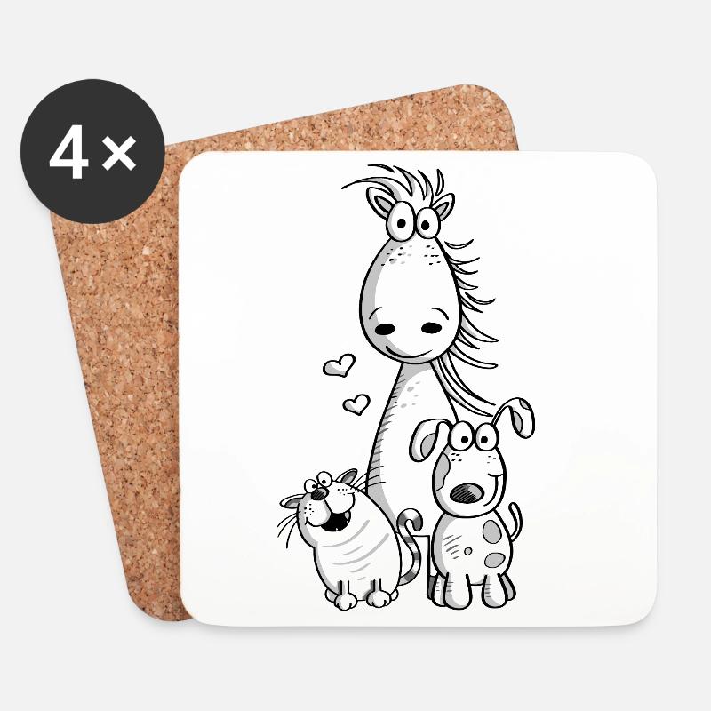 Beste Freunde I Pferd Hund Katze Comic - Untersetzer (4er-Set) - Weiß