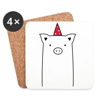Pig Party - Party Sau - Coasters (set of 4) - white - Front