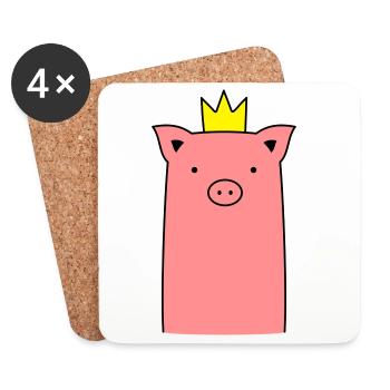 Truie cochon cochon avec cadeau couronne - Dessous de verre (lot de 4) - blanc - Devant