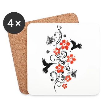 Kolibris Hibiskus Hibiskusblüten Hawaii Aloha - Untersetzer (4er-Set) - Weiß - Vorne