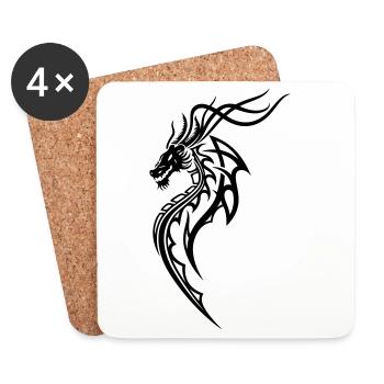 Fantasy Dragon Line Art – Tribal Tattoo Style - Coasters (set of 4) - white - Front