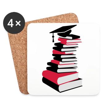 Bücherstapel mit Doktorhut - Untersetzer (4er-Set) - Weiß - Vorne
