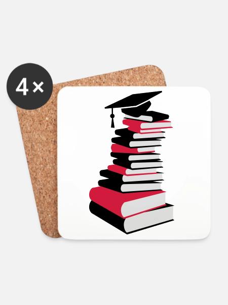 Bücherstapel mit Doktorhut - Untersetzer (4er-Set) - Weiß
