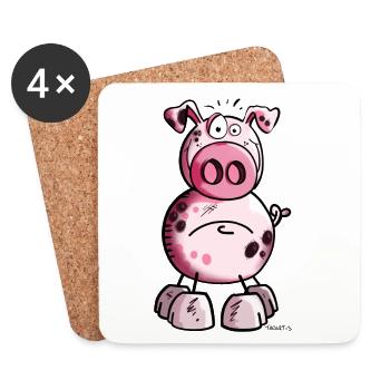 Lustiges Schwein - Untersetzer (4er-Set) - Weiß - Vorne