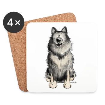 Cadeau de chien de bande dessinée heureux Wolfsspitz I - Dessous de verre (lot de 4) - blanc - Devant