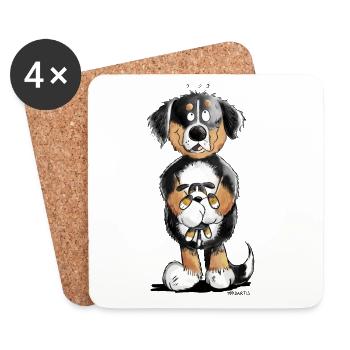 Bernese Mountain Dog with toy I Comic Dog - Coasters (set of 4) - white - Front