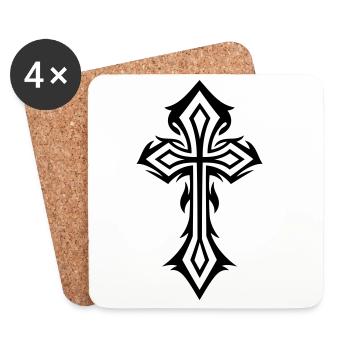 Croix, Crucifix, avec des épines, style gothique. - Dessous de verre (lot de 4) - blanc - Devant