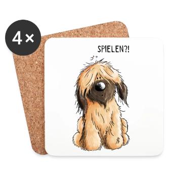 Verspielter kleiner Briard - Hund - Hunde - Gesche - Untersetzer (4er-Set) - Weiß - Vorne