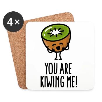 You are kiwing me Kawaii mignon kiwi dessin animé - Dessous de verre (lot de 4) - blanc - Devant