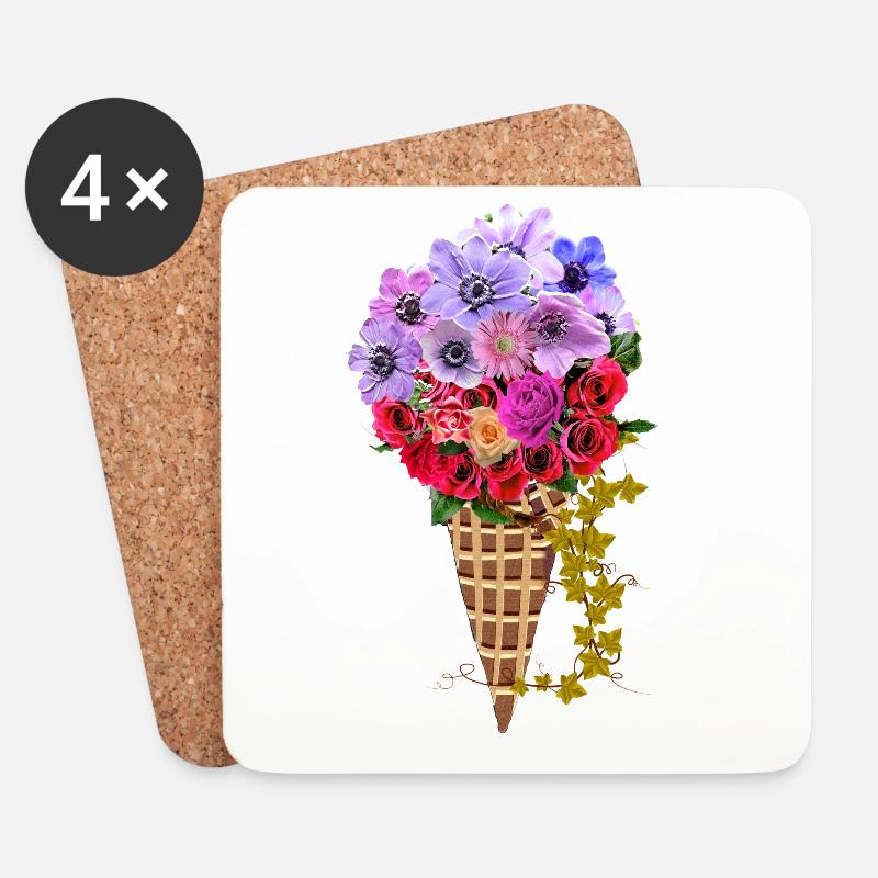 Blumen Eistüte Bouquet - Untersetzer (4er-Set) - Weiß