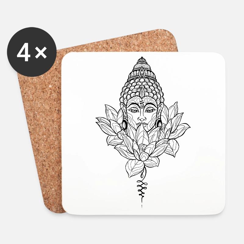 Buddha und Blumen stil linework - Untersetzer (4er-Set) - Weiß