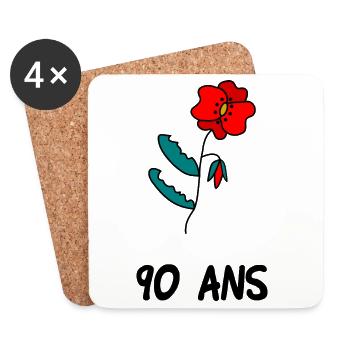 90 ANS. 90e ANNIVERSAIRE. ANNIVERSAIRE 90 ANS - Dessous de verre (lot de 4) - blanc - Devant