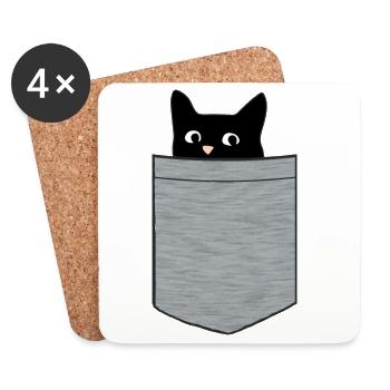 Black kitten in breast pocket - Coasters (set of 4) - white - Front
