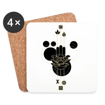 Main Hamsa dorée lotus éthéré - Dessous de verre (lot de 4) - blanc - Devant