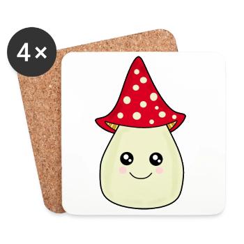 Kawaii Pilz Kawaii Chibi Kawaii Manga - Untersetzer (4er-Set) - Weiß - Vorne
