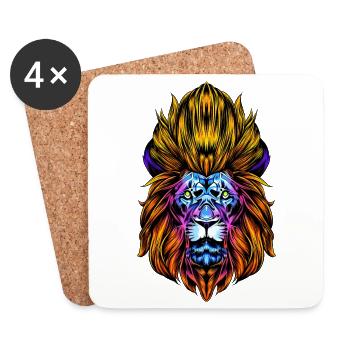 Lion comme signe du zodiaque Tête de lion avec crinière Horoscope - Dessous de verre (lot de 4) - blanc - Devant