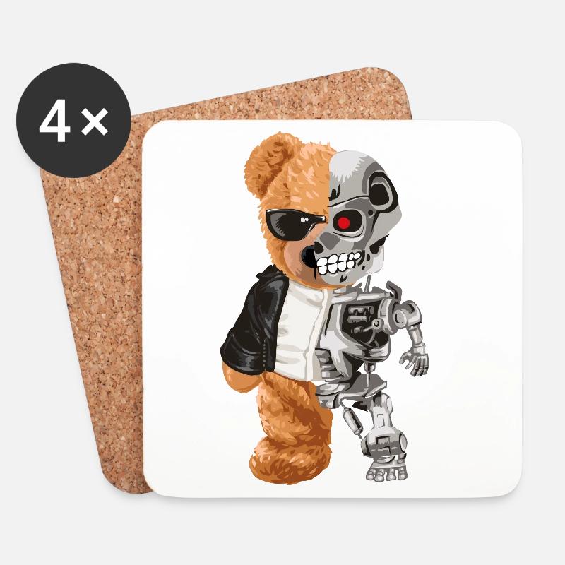 Bär Robo Hybrid Halb Bär Halb Roboter Cyborg Teddy - Untersetzer (4er-Set) - Weiß