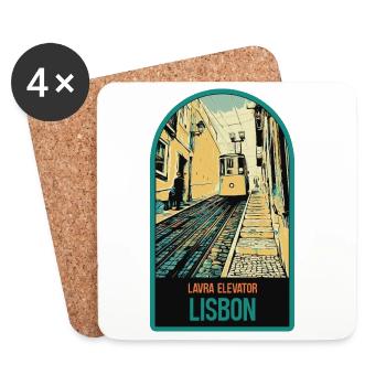 Lawra Standseilbahn-Abzeichen, Lissabon, Portugal - Untersetzer (4er-Set) - Weiß - Vorne