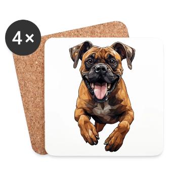 Boxer im Sprung Polygon Design - Untersetzer (4er-Set) - Weiß - Vorne