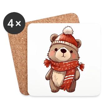 Cute bear in festive winter look! - Coasters (set of 4) - white - Front