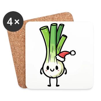Kawaii leek with santa hat - Coasters (set of 4) - white - Front
