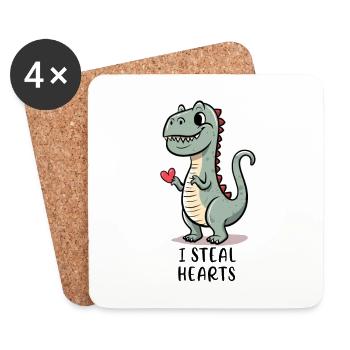 I steal hearts - T-Rex - Untersetzer (4er-Set) - Weiß - Vorne