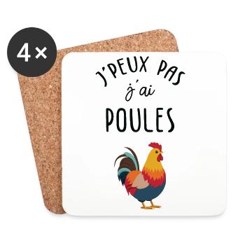 J'peux pas j'ai poules ! - Dessous de verre (lot de 4) - blanc - Devant