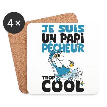papi pêcheur trop cool humour papy grandpère - Dessous de verre (lot de 4) - blanc - Devant