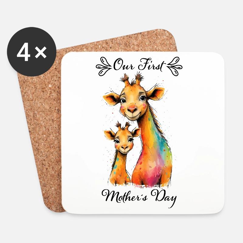 Erster Muttertag: Giraffen-Mama & Kind - Untersetzer (4er-Set) - Weiß