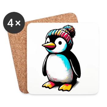 Penguin with winter wool cap hat - Coasters (set of 4) - white - Front