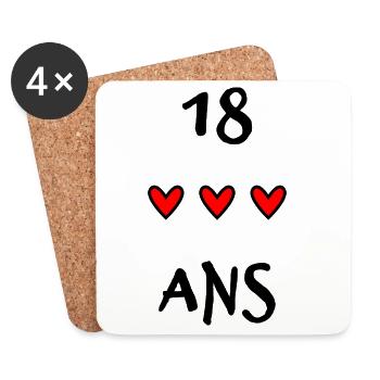 18. 18 ANS. 18e ANNIVERSAIRE. ANNIVERSAIRE 18 ANS. - Dessous de verre (lot de 4) - blanc - Devant