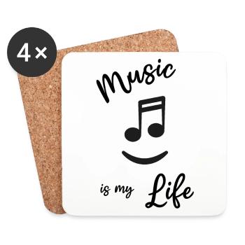 Musik - Music is my life - Note lachen - Untersetzer (4er-Set) - Weiß - Vorne