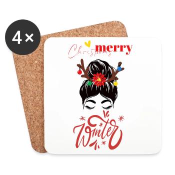 Winterzauber Kranz mit Rentierhörnern Ugly Sweater - Untersetzer (4er-Set) - Weiß - Vorne