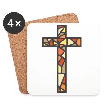 Stained Glass Cross - Coasters (set of 4) - white - Front