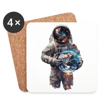 Astronaut mit Erde - Untersetzer (4er-Set) - Weiß - Vorne
