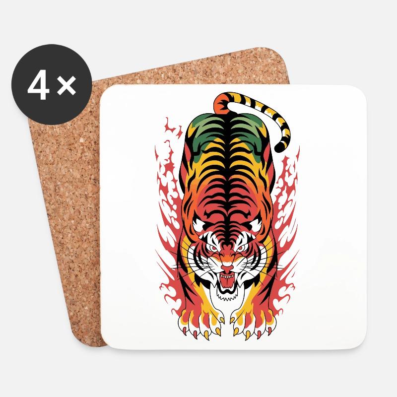 Flammenplatsch der Flammenflamme des lodernden Tigers - Untersetzer (4er-Set) - Weiß