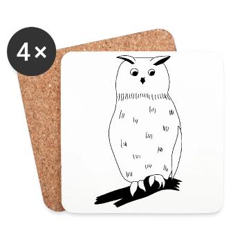 Eagle Owl - Graphic black and white - Coasters (set of 4) - white - Front