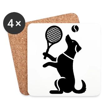 Hund Tennis Silhouette Minimalistisch - Untersetzer (4er-Set) - Weiß - Vorne
