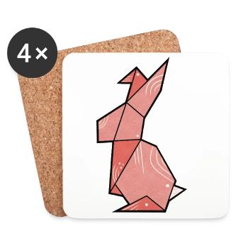 Pink Rabbit - Bunny Origami Style - Coasters (set of 4) - white - Front