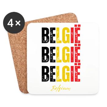 Fierté belge, drapeau de la Belgique - Dessous de verre (lot de 4) - blanc - Devant