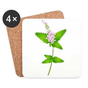 Mint with flowers – nature motif for herb lovers - Coasters (set of 4) - white - Front