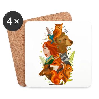 Fille avec des animaux – Harmonie de l’homme et de la nature - Dessous de verre (lot de 4) - blanc - Devant