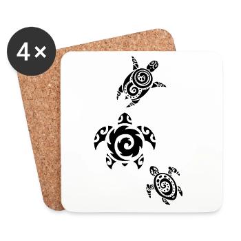 Trois tortues marines noires - Dessous de verre (lot de 4) - blanc - Devant