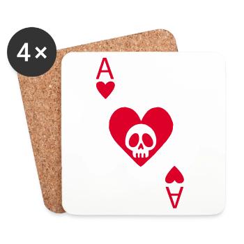 Totenkopf und Herz-Ass - Untersetzer (4er-Set) - Weiß - Vorne
